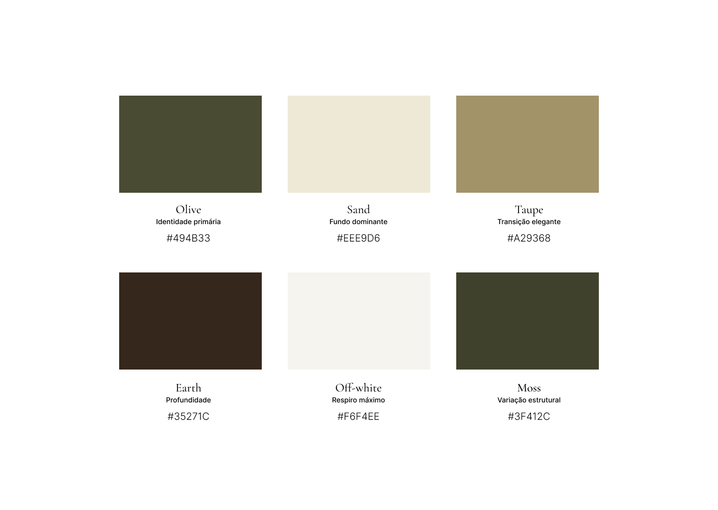 Color system — Olive, Sand, Taupe, Earth, Off-white
